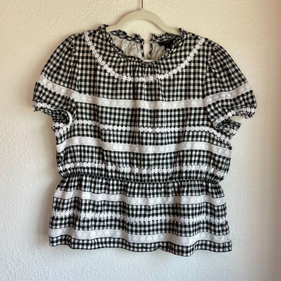 J.Crew Women's Daisy-Chain Peplum Top in Gingham in Black & White - Size L - Picture 5 of 15